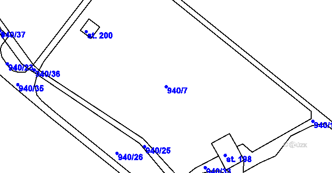 Parcela st. 940/7 v KÚ Měrunice, Katastrální mapa