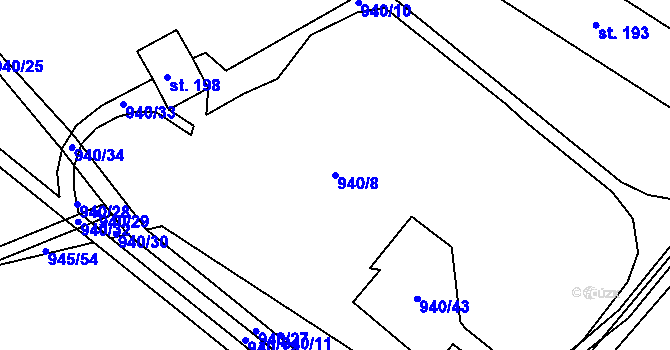 Parcela st. 940/8 v KÚ Měrunice, Katastrální mapa