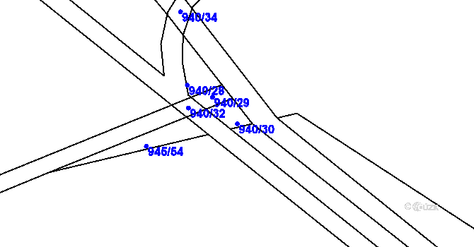 Parcela st. 940/30 v KÚ Měrunice, Katastrální mapa