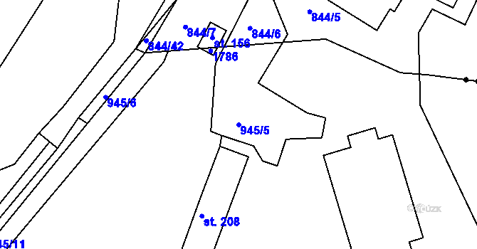 Parcela st. 945/5 v KÚ Měrunice, Katastrální mapa