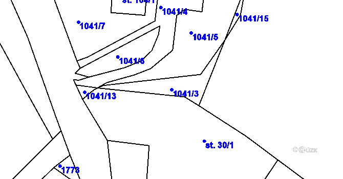Parcela st. 1041/3 v KÚ Měrunice, Katastrální mapa