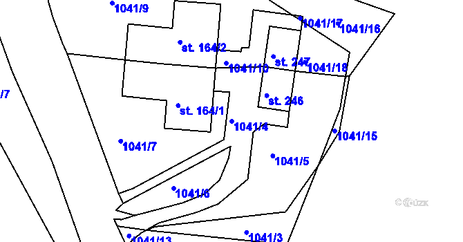 Parcela st. 1041/4 v KÚ Měrunice, Katastrální mapa