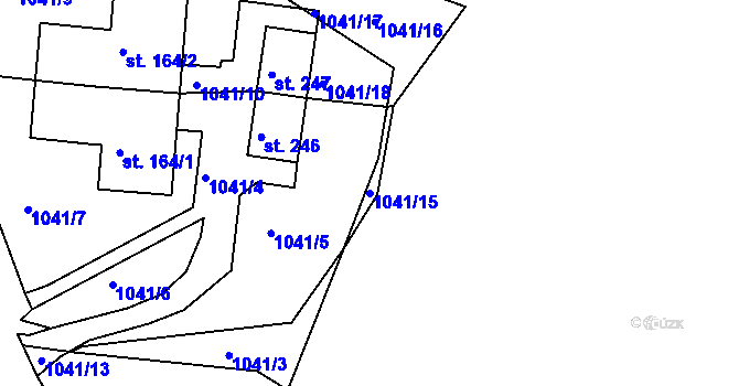 Parcela st. 1041/15 v KÚ Měrunice, Katastrální mapa