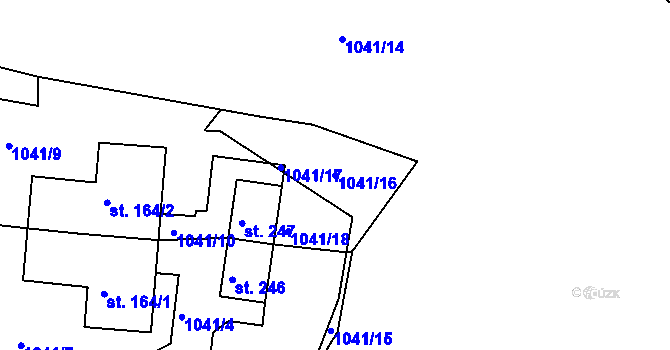Parcela st. 1041/16 v KÚ Měrunice, Katastrální mapa