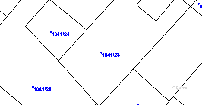 Parcela st. 1041/23 v KÚ Měrunice, Katastrální mapa