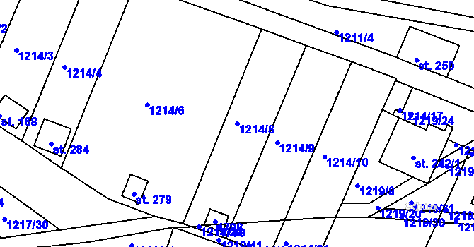 Parcela st. 1214/8 v KÚ Měrunice, Katastrální mapa