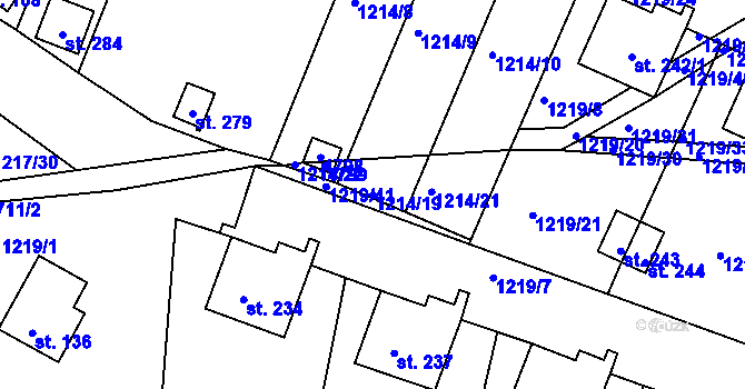 Parcela st. 1214/19 v KÚ Měrunice, Katastrální mapa