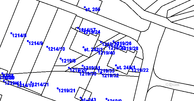 Parcela st. 1219/40 v KÚ Měrunice, Katastrální mapa