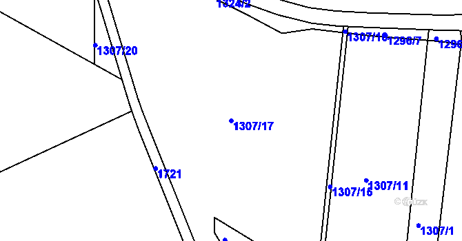 Parcela st. 1307/17 v KÚ Měrunice, Katastrální mapa