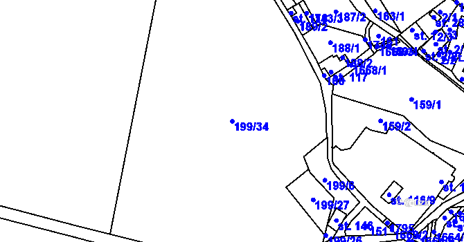 Parcela st. 199/34 v KÚ Měrunice, Katastrální mapa