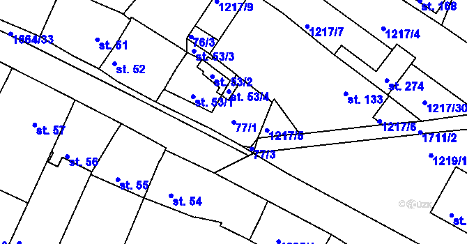 Parcela st. 77/1 v KÚ Měrunice, Katastrální mapa