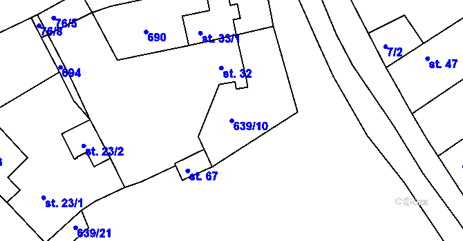 Parcela st. 639/10 v KÚ Žichov, Katastrální mapa