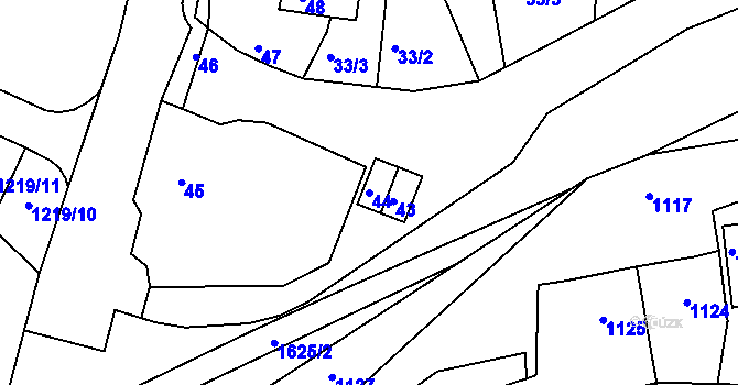 Parcela st. 44 v KÚ Měřín, Katastrální mapa