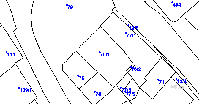 Parcela st. 76/1 v KÚ Měřín, Katastrální mapa