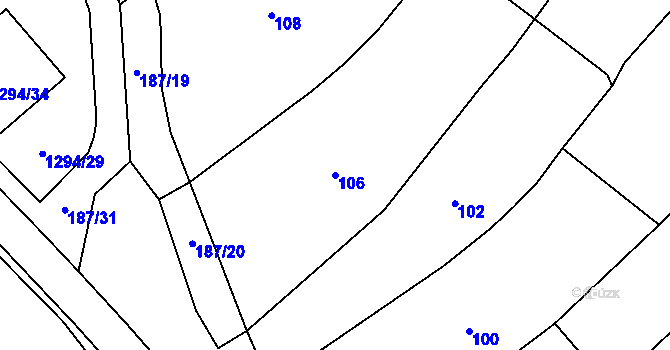 Parcela st. 106 v KÚ Měřín, Katastrální mapa