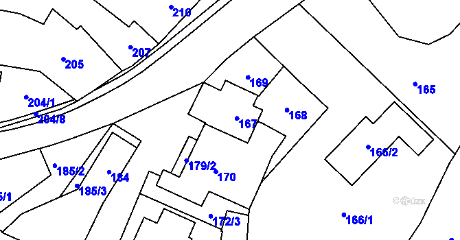 Parcela st. 167 v KÚ Měřín, Katastrální mapa