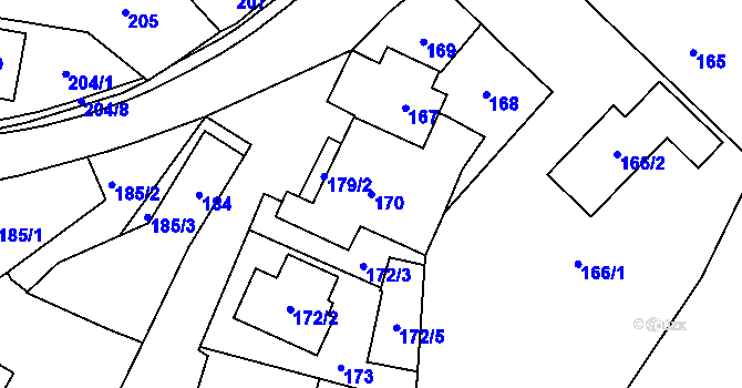 Parcela st. 170 v KÚ Měřín, Katastrální mapa
