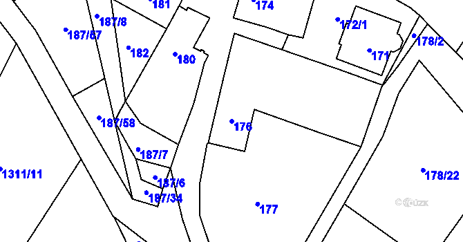Parcela st. 176 v KÚ Měřín, Katastrální mapa