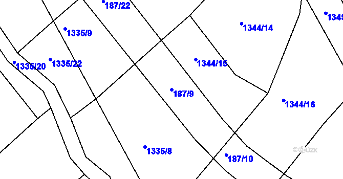 Parcela st. 187/9 v KÚ Měřín, Katastrální mapa