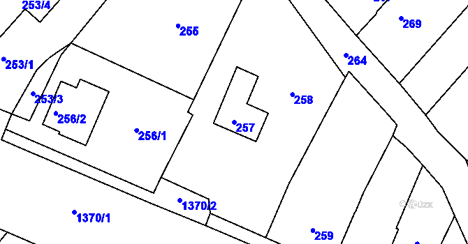 Parcela st. 257 v KÚ Měřín, Katastrální mapa