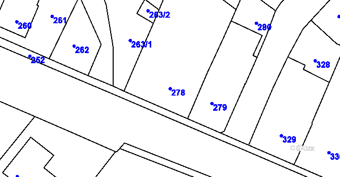 Parcela st. 278 v KÚ Měřín, Katastrální mapa