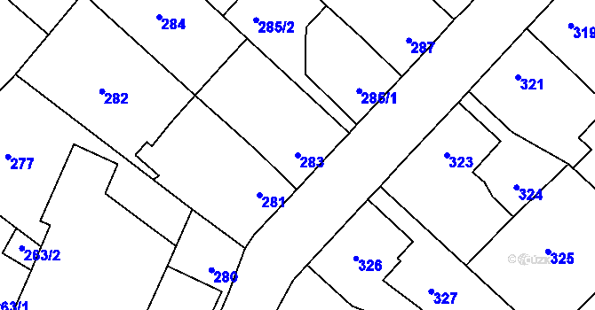 Parcela st. 283 v KÚ Měřín, Katastrální mapa