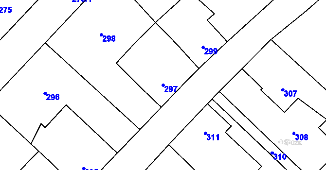 Parcela st. 297 v KÚ Měřín, Katastrální mapa