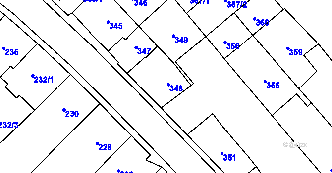 Parcela st. 348 v KÚ Měřín, Katastrální mapa