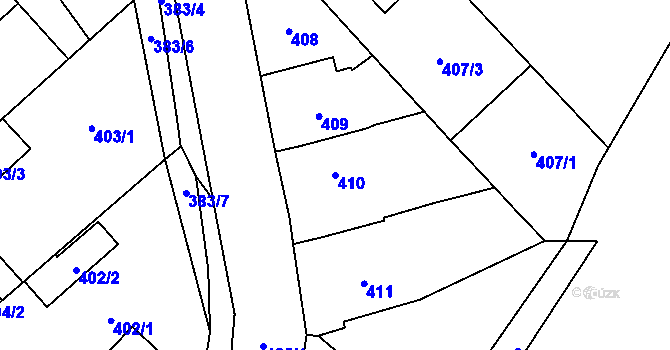 Parcela st. 410 v KÚ Měřín, Katastrální mapa