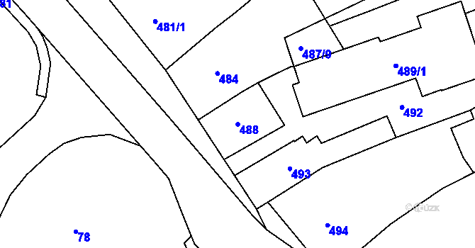Parcela st. 488 v KÚ Měřín, Katastrální mapa