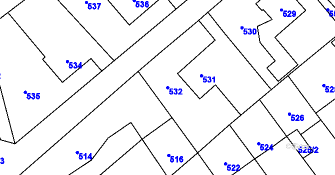 Parcela st. 532 v KÚ Měřín, Katastrální mapa