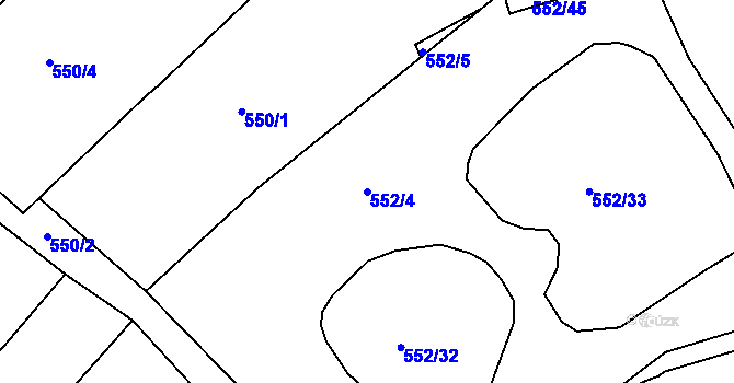 Parcela st. 552/4 v KÚ Měřín, Katastrální mapa
