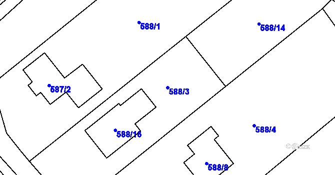 Parcela st. 588/3 v KÚ Měřín, Katastrální mapa