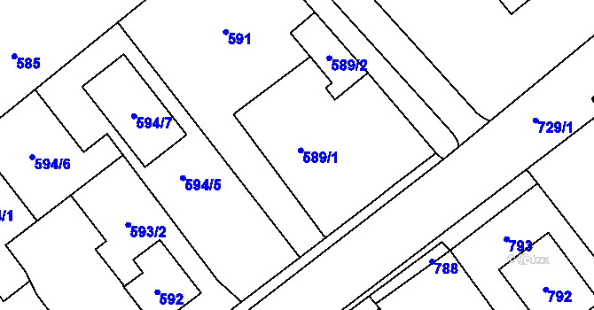 Parcela st. 589 v KÚ Měřín, Katastrální mapa