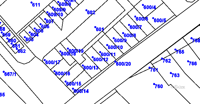 Parcela st. 600/11 v KÚ Měřín, Katastrální mapa