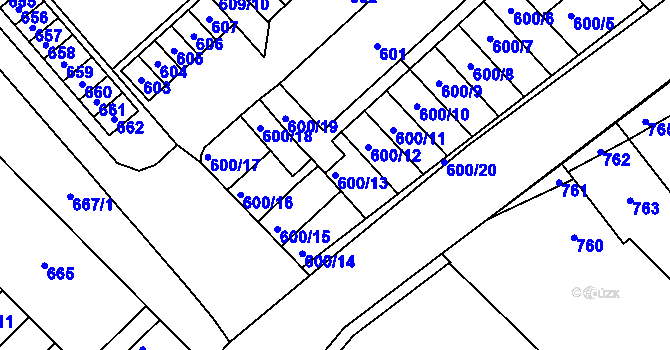 Parcela st. 600/13 v KÚ Měřín, Katastrální mapa