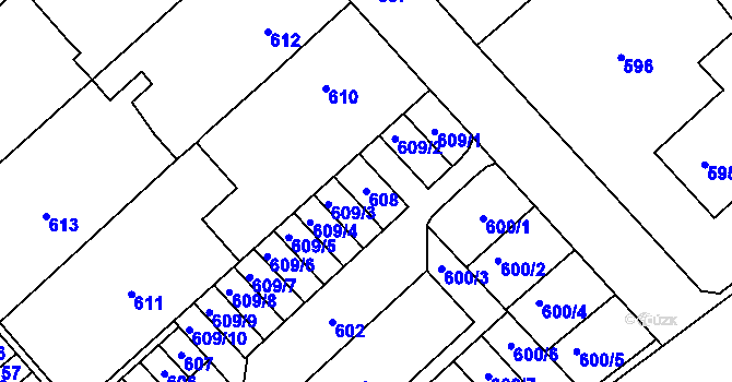 Parcela st. 608 v KÚ Měřín, Katastrální mapa