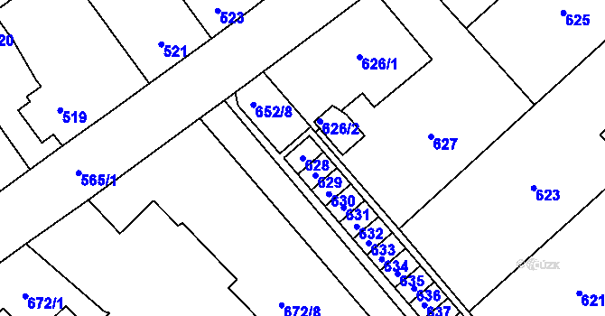 Parcela st. 628 v KÚ Měřín, Katastrální mapa