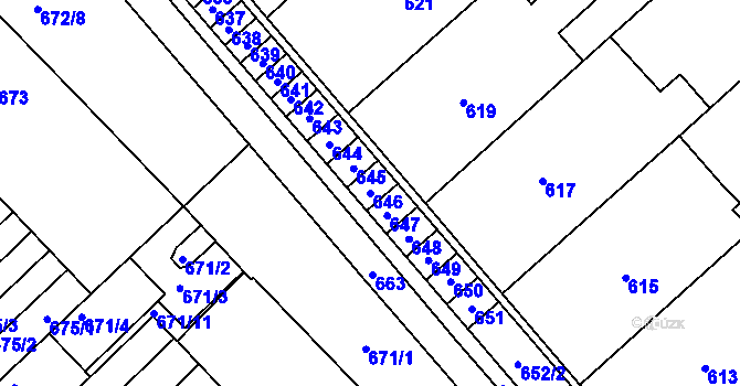 Parcela st. 646 v KÚ Měřín, Katastrální mapa
