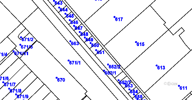 Parcela st. 651 v KÚ Měřín, Katastrální mapa