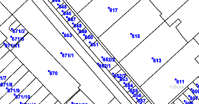 Parcela st. 652/3 v KÚ Měřín, Katastrální mapa
