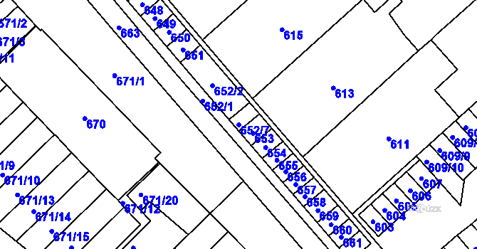 Parcela st. 652/7 v KÚ Měřín, Katastrální mapa