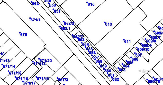 Parcela st. 654 v KÚ Měřín, Katastrální mapa