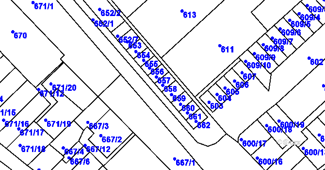 Parcela st. 658 v KÚ Měřín, Katastrální mapa