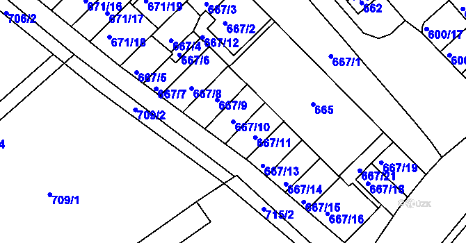 Parcela st. 667/10 v KÚ Měřín, Katastrální mapa