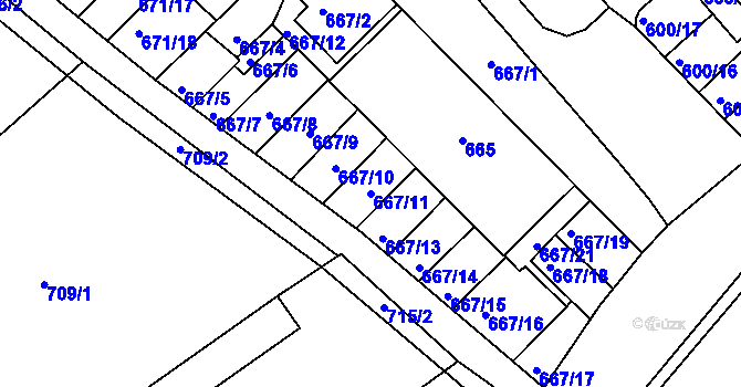 Parcela st. 667/11 v KÚ Měřín, Katastrální mapa