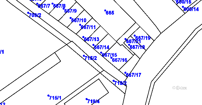 Parcela st. 667/15 v KÚ Měřín, Katastrální mapa