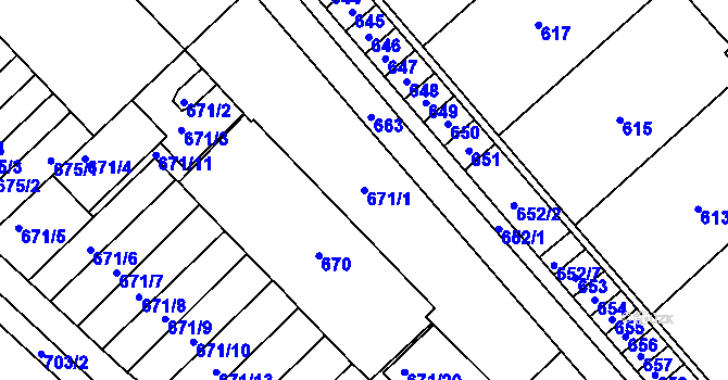 Parcela st. 671/1 v KÚ Měřín, Katastrální mapa