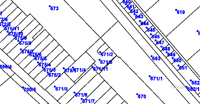 Parcela st. 671/2 v KÚ Měřín, Katastrální mapa