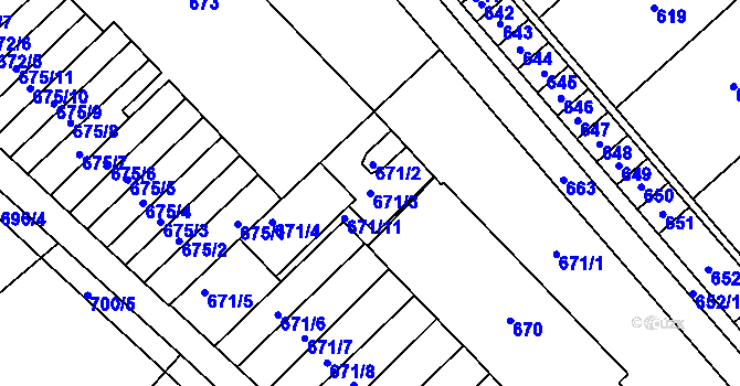 Parcela st. 671/3 v KÚ Měřín, Katastrální mapa